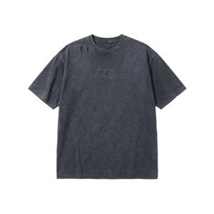 Camisetas para hombre con lavado ácido, efecto desgastado, logotipo bordado personalizado, algodón grueso, corte holgado, estilo urbano, vintage. - Product Image 2