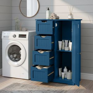 Mobile da Bagno Blu Navy con 4 Cassetti e 1 Anta in MDF con Finitura Verniciata, Impiallacciatura in Melammina, Strisce Verticali 56*30*82.5cm - Product Image 3
