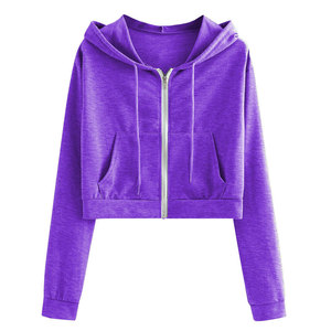 Hoodie court surdimensionné personnalisé pour femme en molleton 100 % coton brodé, doublé, respirant, à manches longues, idéal pour l'hiver - Product Image 1