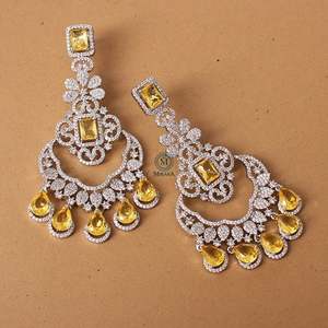 Florence Yellow Sapphire CZ Designer Drop Earrings - Product Image 2