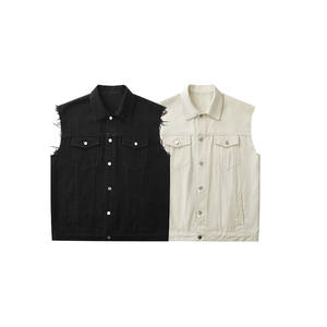 Gilet en jean respirant à capuche pour homme, sans manches, veste courte en jean, gilet boutonné en coton, vêtement d'extérieur décontracté et tendance, grande taille - Product Image 6