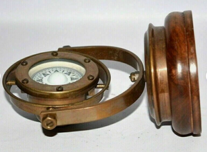 Brass Nautical <b>Compass</b> Gimbal Pocket Analog Dial Handheld Portable Desk Ornament - Product Image 4