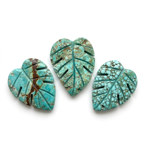 Piedras de Palma de Cristal Talladas a Mano con Diseño Chevron de Turquesa Africana Natural, Juego de Gemas de Hoja de Monstera al por Mayor para Joyería y Decoración del Hogar - Product Image 4