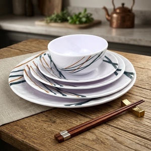 Service de vaisselle moderne en mélamine, assiette à soupe ronde et bol, motif végétal pigmenté, durable, non toxique, passe au lave-vaisselle - Product Image 6