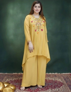KV <b>Women's</b> Pack of 2 Embroidered Embellished Viscose Rayon High Low <b>Kurta</b> <b>for</b> <b>Women</b> (Yellow) - Product Image 2