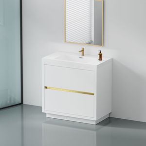 Mobile bagno freestanding da 36 pollici con cassetti soft-close e piano in resina effetto pietra, mobiletto contenitore bagno con lavabo - Product Image 6