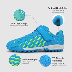 Chaussures de football bleues en mesh pour garçons avec sangle Velcro, semelle extérieure en caoutchouc respirant, semelle intermédiaire en EVA, crampons de sport d'été - Product Image 2