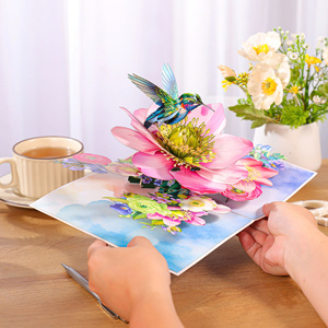 Best Seller Hummingbird Hellebore Flower 3D Pop Card Striped <b>Pattern</b> <b>Paper</b> Cutting Custom Design Handmade Hanoi Handicraft - Product Image 5