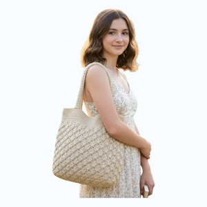 Sac fourre-tout en chanvre tricoté à la main, style bohème, naturel, écologique, fait main, sac de shopping à bandoulière, durable, artisanal, marché, sangle unique - Product Image 3