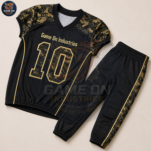 Customized Made Top Sale Black Gold American Football Uniform OEM ODM Custom Logo Private Label Jersey and Padded Pants Sets - Product Image 3