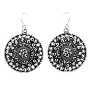 Pendientes de Aro de Plata de Ley 925 Oxidada con Flores Estilo Bohemio SKU7644 - Regalo Perfecto para Fiestas - Product Image 1