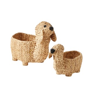 Boho <b>Large</b> Dachshund Water Hyacinth <b>Storage</b> <b>Basket</b> Woven Decorative Organizer Bin Puppy Animal Kids Room Decor - Product Image 2