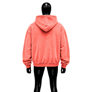 Sweat à capuche oversize rose corail effet vieilli avec clous colorés, poche avant, manches classiques, style moderne streetwear - Product Image 2