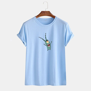 Light Blue Cotton Short Sleeve Round Neck Casual Graphic Printed Unisex Summer T <b>Shirt</b> Top - Product Image 1