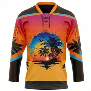 Maillot de hockey sur glace personnalisé sublimé, col en V, manches trois quarts, imprimé tropical, vêtements de sport d'été - Product Image 2