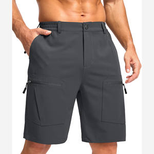 Pantalones cortos de senderismo para hombre, de secado rápido, ligeros, con cordón, cremallera completa, bolsillos, suaves, elásticos, lisos, teñidos, para ciclismo y fitness. - Product Image 1