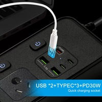 Multiprise USB-C avec 5 prises CA, cordon d'extension de 3 m, charge rapide PD, protection contre les surtensions, idéale pour la maison et le bureau