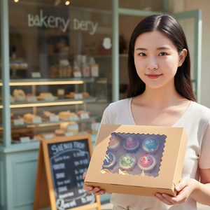 Cajas de Regalo Rígidas Biodegradables y Reciclables de Papel Kraft Vietnamita, Diseño con Ventana Abierta, Estampado, Recubrimiento UV, Premium, para Pastelería y Supermercado - Product Image 4