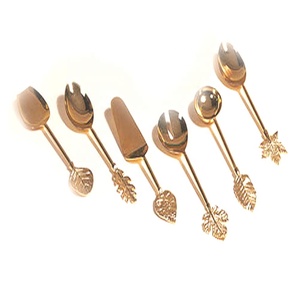 Juego de utensilios para servir de acero inoxidable Royal Gold con atractivo juego para servir de metal con diseño de hojas diferentes pulidas - Product Image 1