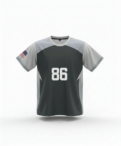 Men's Sporty Short Sleeve T Shirt 86 Number Printed Gray Black Quick Dry Jersey Fabric O Neck Regular Fit with USA <b>Flag</b> Logo - Product Image 1