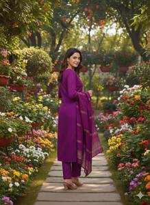 Luxe Quotidien : Kurti en Coton Slub Brodé avec Pantalon - Product Image 2