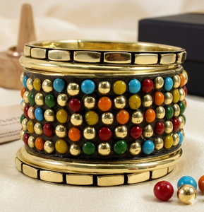 Direct Factory Sale Handmade Fashion <b>Bangles</b> Set Glass with Metal <b>Copper</b> Brass & Wood Diamond Main Stone Jewelry & Accessories - Product Image 1