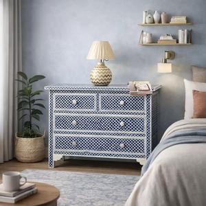 Cajón con Incrustaciones de Hueso de ILAHI, Diseño Moderno con Detalles de Ágata, Mueble Portátil para el Hogar - Product Image 5