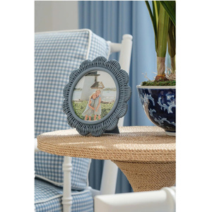 Handmade Coastal Blue Picture <b>Frame</b> for Tabletop Decor - Premium Scalloped Round Rattan Photo <b>Frame</b> - Product Image 1