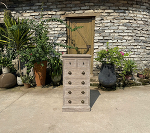 Song Kon Queen Size Walnut Solid Wood 5-Drawer Dresser <b>Rustic</b> Antique Storage <b>Cabinet</b> Brown Wooden Chest for Bedroom Living Room - Product Image 5