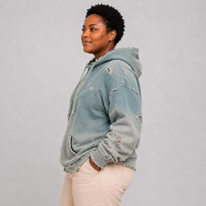 Women Distressed Hoodie <b>Fashion</b> Oversized Pullover Sweatshirt Vintage Streetwear Casual Hoodie Custom Manufacturing - Product Image 3