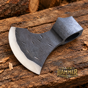 Tête de hache forgée à la main avec marques de marteau, lame large et courbée, acier forgé, rustique, fait main, traditionnel - Product Image 1
