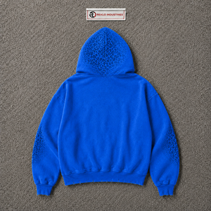 Sweat à capuche bleu oversize délavé avec broderie étoile multicolore, motif léopard ton sur ton, style streetwear vintage - Product Image 6