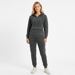 Ensemble de survêtement gris à capuche pour homme, manches longues, couleur unie, sweat-shirt et pantalon décontractés avec cordon de serrage et poches - Product Image 3