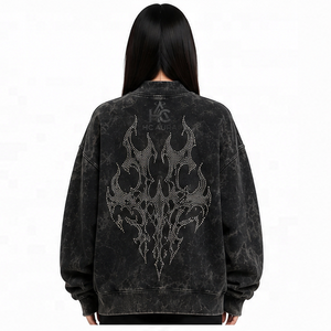 Sudadera Oversize de Felpa/Algodón con Lavado Ácido, Cuello Alto Simulado, Hombros Caídos, Color Negro, Premium, Estilo Urbano de Invierno, Muy Solicitada - Product Image 2