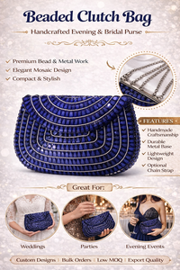 Bolso de mano azul con cuentas, adornado con metal, para fiesta, boda, o noche, hecho a mano, con mosaico, para mujer - Product Image 6