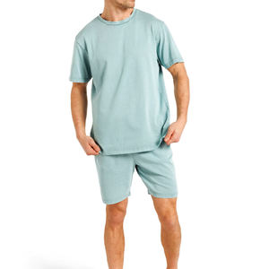 Ensemble décontracté d'été deux pièces pour hommes, délavé à l'acide, t-shirt et short en coton respirant, faible MOQ - Product Image 2