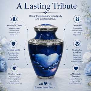 Blue Heart Aluminum Cremation Urn for Human Ashes <b>Memorial</b> <b>Keepsake</b> Handcrafted Adult Funeral Burial Remembrance Urn with Lid - Product Image 5