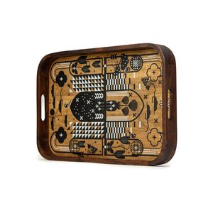 <b>Large</b> Wooden Rectangular Serving <b>Tray</b> For Serving Folk Floral for Home and Kitchen and Dinning Purpose Usage Available for Sell - Product Image 1