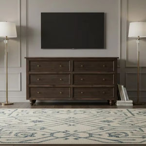 Commode à 6 tiroirs Charleston Farmhouse en chêne blanc avec façades en pin recyclé et rails à fermeture douce pour rangement de chambre - Product Image 1