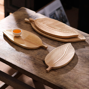 Dry-brew <b>Tea</b> <b>Tray</b> Walnut Wood Leaf-shaped Solid Wood Teacup Saucer Irregular Wooden Plate Floral Pattern New Chinese Style - Product Image 4