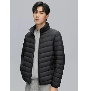 Veste matelassée légère pour homme à col montant, fermeture éclair, coupe-vent, couleur unie, décontractée, coupe ajustée, longueur standard, manteau d'automne - Product Image 3