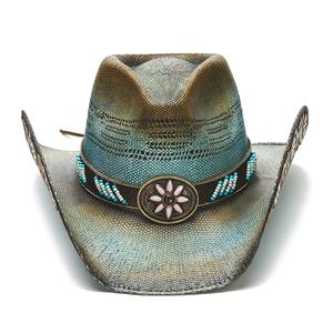 Unisex Cowboy <b>Hat</b> Hand Embroidered Floral Design Adjustable Band Outdoor Spring <b>Summer</b> Casual Style 56-58CM - Product Image 3