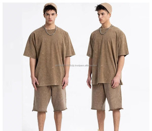 Poids lourd lavé à l'acide haut haute qualité Twin Set deux pièces pour hommes Style Unique Street Wear tenue d'été - Product Image 2