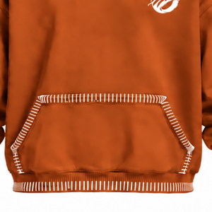 เสื้อฮู้ดดี้สีส้มไหม้ขอบเย็บแต่งสไตล์ดิสเทรส ทรงโอเวอร์ไซส์  พร้อมกระเป๋าจิงโจ้  ตกแต่งด้วยตะเข็บตัดสี  สไตล์ลำลองแนวสตรีทแวร์ - Product Image 6