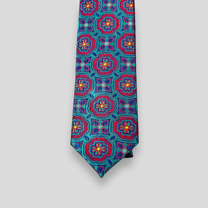Corbata de Seda Clásica con Diseño Geométrico Color Verde Azulado para Hombre |   Corbata de Diseño de Lujo con Estampado Floral |   Corbata Formal Premium para Bodas y Eventos Empresariales - Product Image 3