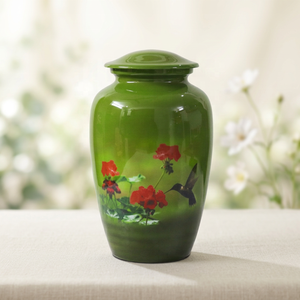 Urna Funeraria Evana Impex Green Hummingbird para Cenizas Humanas Adultas, de Aluminio Resistente, Personalizada e Impresa - Product Image 1