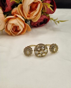 Traditional Style Kundan Stone Double <b>Finger</b> <b>Ring</b> Floral Cluster <b>Ring</b> Wedding Jewelry Artificial Imitation Jewellery Collections - Product Image 5