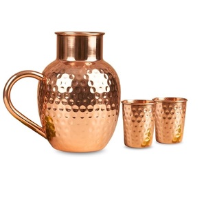 Carafe à eau en cuivre pur martelé de qualité supérieure, vaisselle de table, avec 2 ensembles de gobelets - Product Image 1