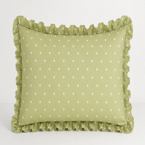 Green Polka Dot Couch <b>Cushion</b> <b>Cover</b> Square <b>Cushion</b> <b>Cover</b> With Ruffle Trim - Product Image 3