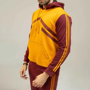 ชุดวอร์มบล็อกสีสำหรับผู้ชาย – เสื้อมีฮู้ดแบบคอนทราสต์และกางเกงจ็อกเกอร์ลายแถบด้านข้าง ชุดกีฬา 2 ชิ้น - Product Image 6